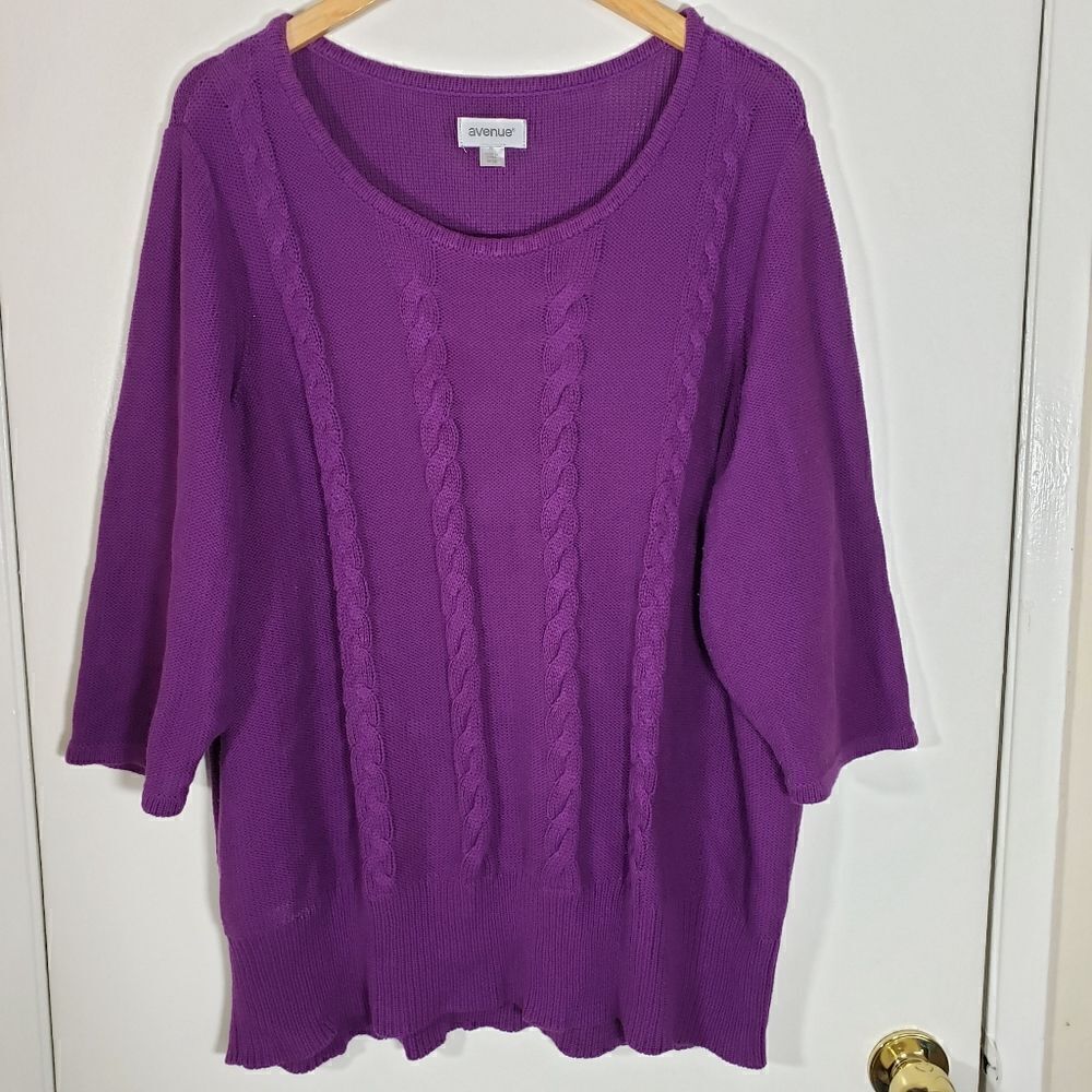 Avenue Chunky Knit 3/4 Sleeve Purple Casual Sweater Size 26/28